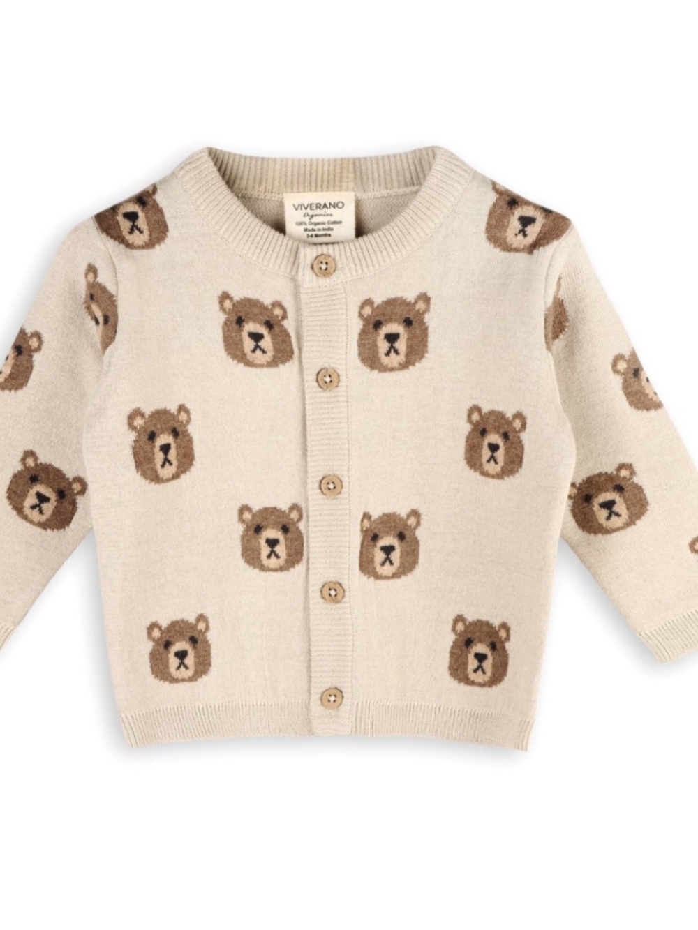 Viverano‎ Bear Cardigan Organic Cotton Baby Sweater 3-6 months
